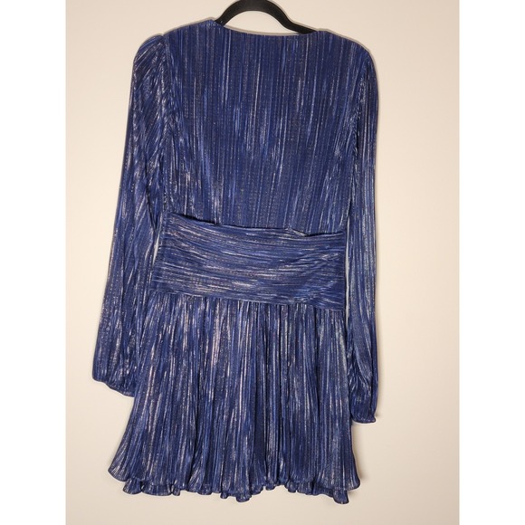 Lilly Pulitzer Women's Sz 4 Blue Metallic Shimmer Pleated Long Sleeve Wrap Dress - Picture 4 of 4